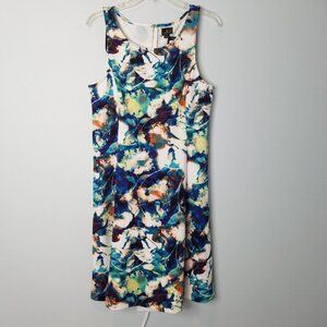 Worthington Watercolor Floral Sleeveless Dress Exposed Zipper 12